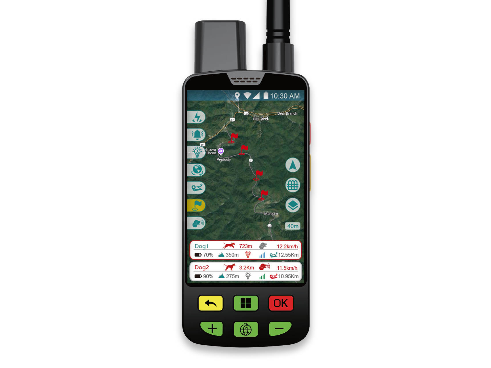 Handheld tracker device showing Position Marking